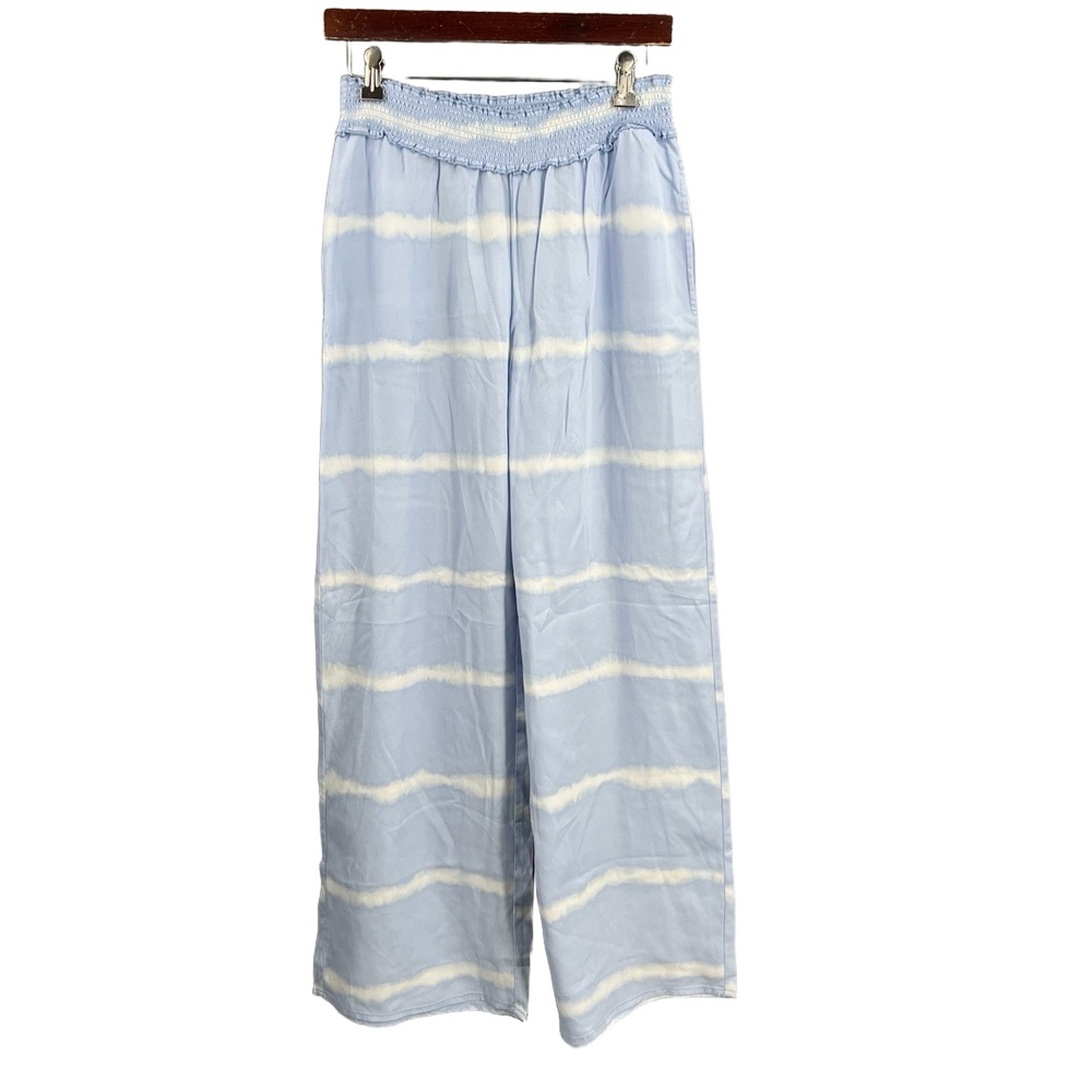 Beachlunchlounge Pants Light Blue Tie-dye Elastic Waist Wide Leg Small New